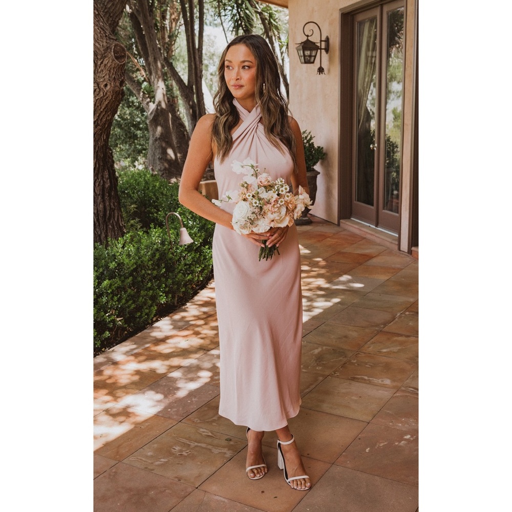 Show Me Your Mumu Jasmine Halter Midi in Dusty Blush Crisp size XS